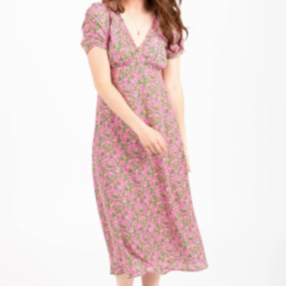 NWT Floral Flutter Sleeve Dress in Carnation - Picture 1 of 4